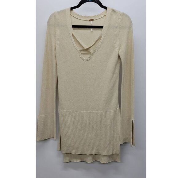 Free People Sweaters - Free People  Cross Strap V Neck Sweater Beige